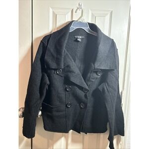 DM 100% Wool Black Short Size XL Coat Collar Pockets Y2K Jacket
